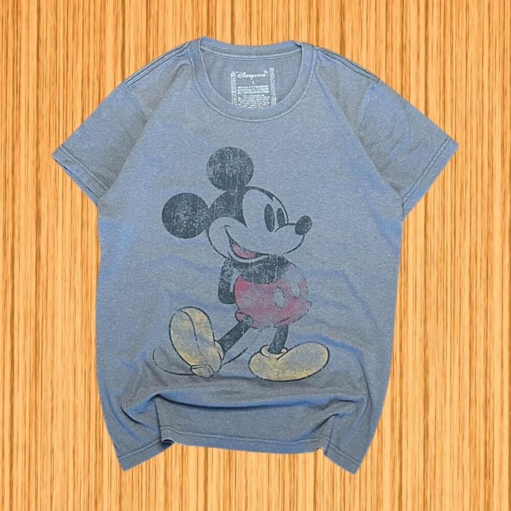 Disney Store Mickey Mouse Faded Gray Distressed Retro Graphic Tee
